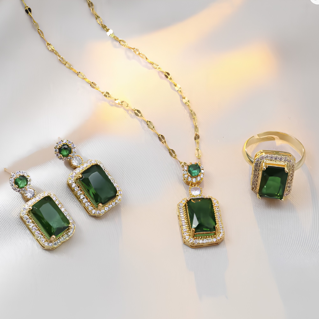 Emerald Elegance 4-Piece Jewelry Set