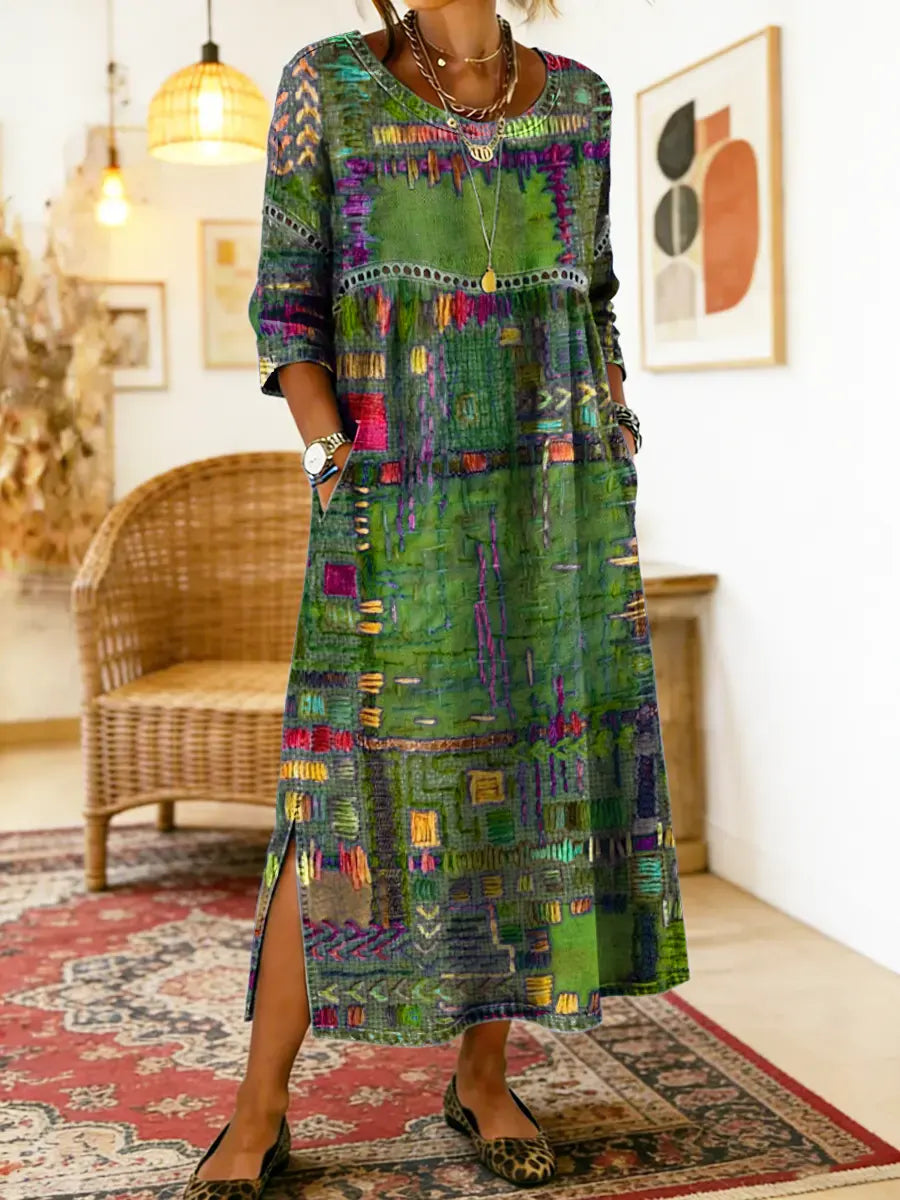 Helene | Midi Dress with Ethnic Patchwork