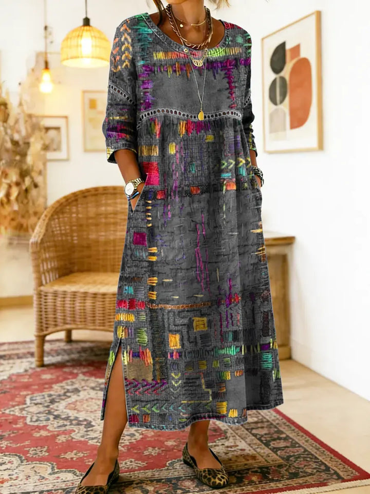 Helene | Midi Dress with Ethnic Patchwork