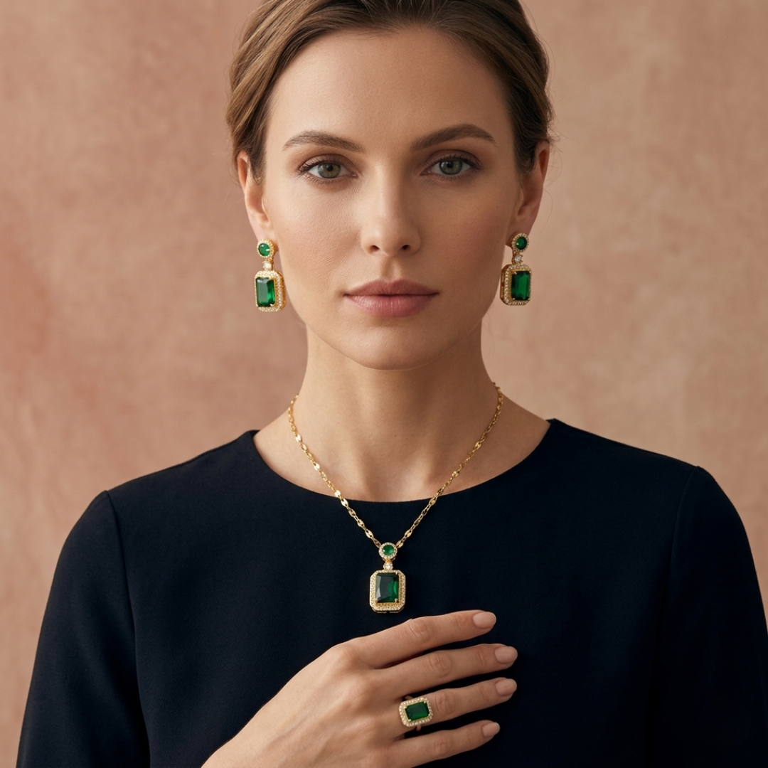 Emerald Elegance 4-Piece Jewelry Set