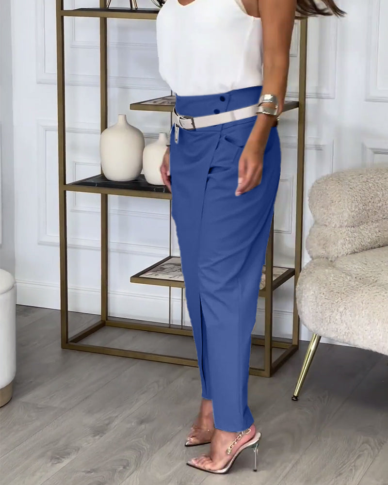 Cora - Patchwork Trousers With Belt