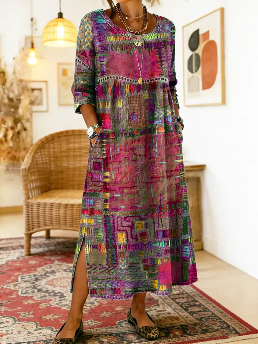 Helene | Midi Dress with Ethnic Patchwork