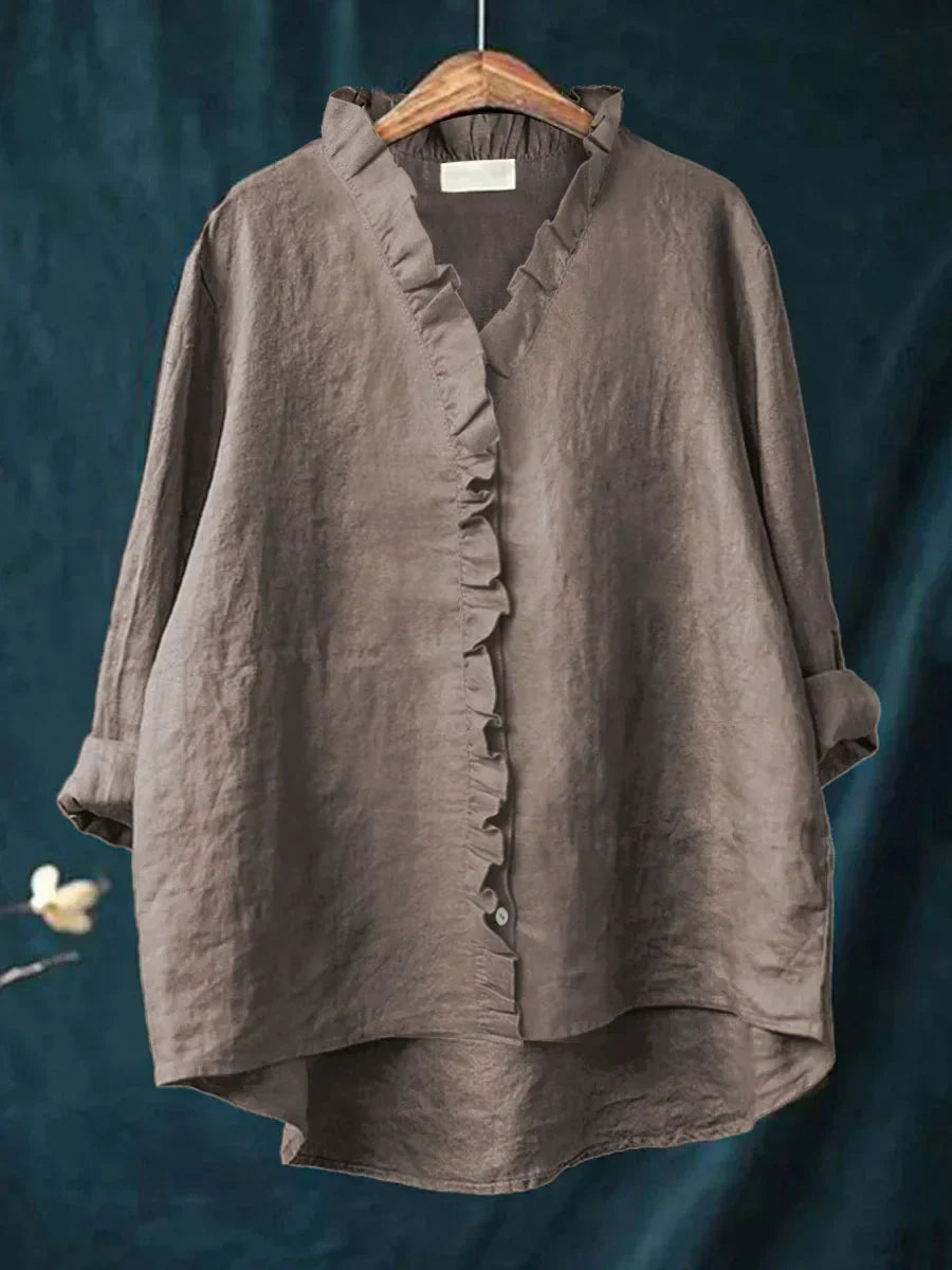 Sanela | Cotton & Linen Ruffle Shirt