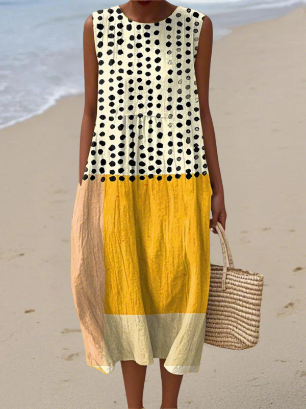 Kathleen | Midi Polka Dot Colourblock Dress