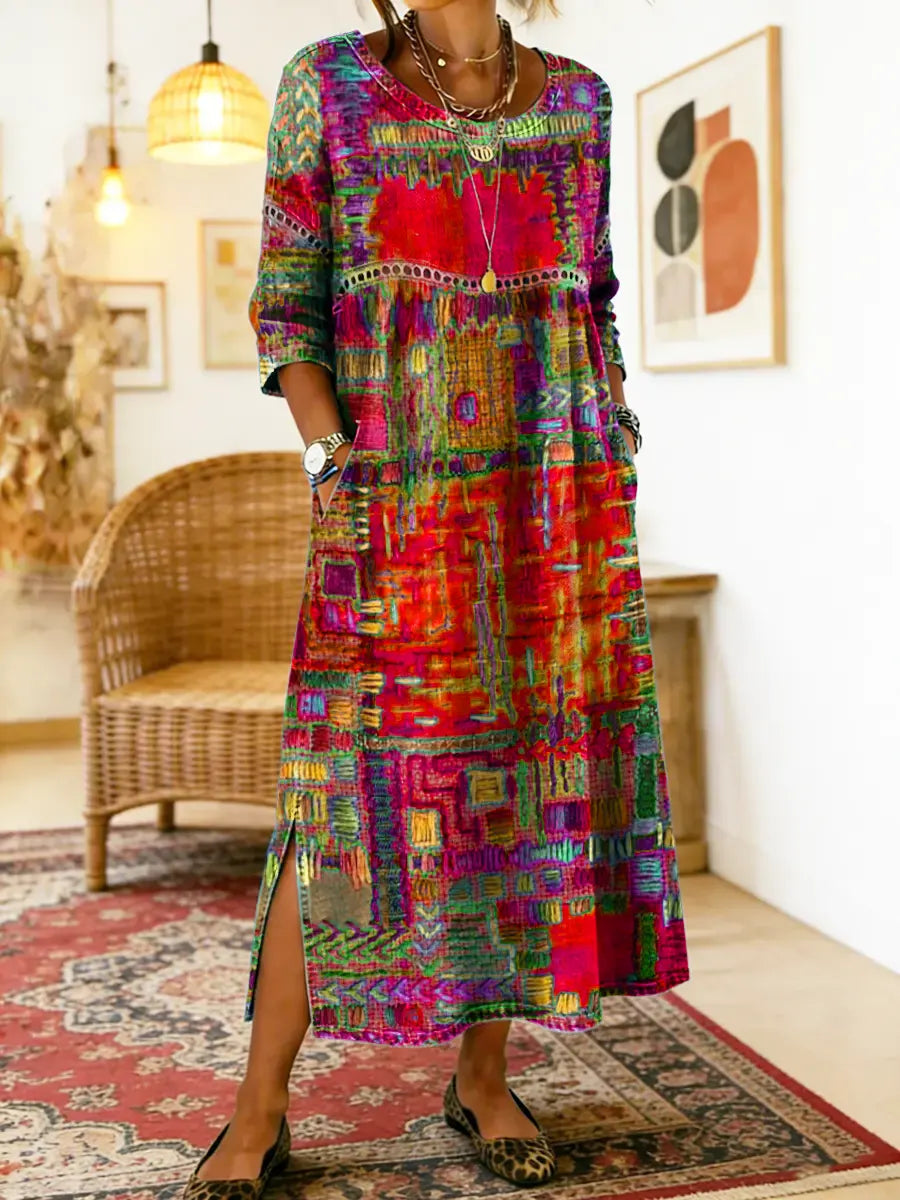 Helene | Midi Dress with Ethnic Patchwork