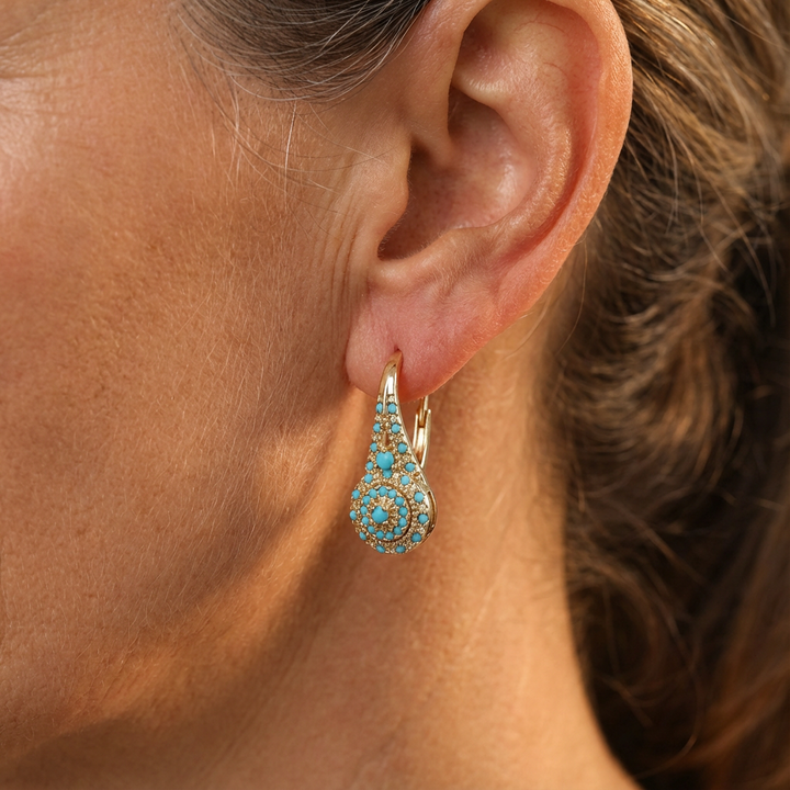 Gold Turquoise Teardrop Mosaic Earrings