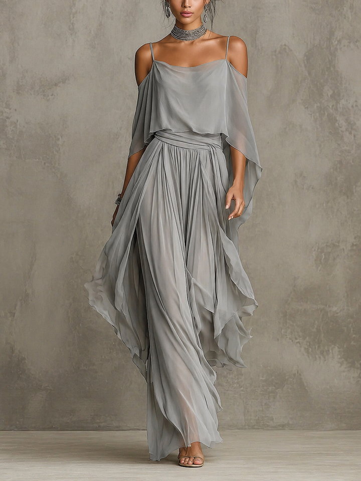 Isabella | Grey Strap Top with Flowing Trouser Set