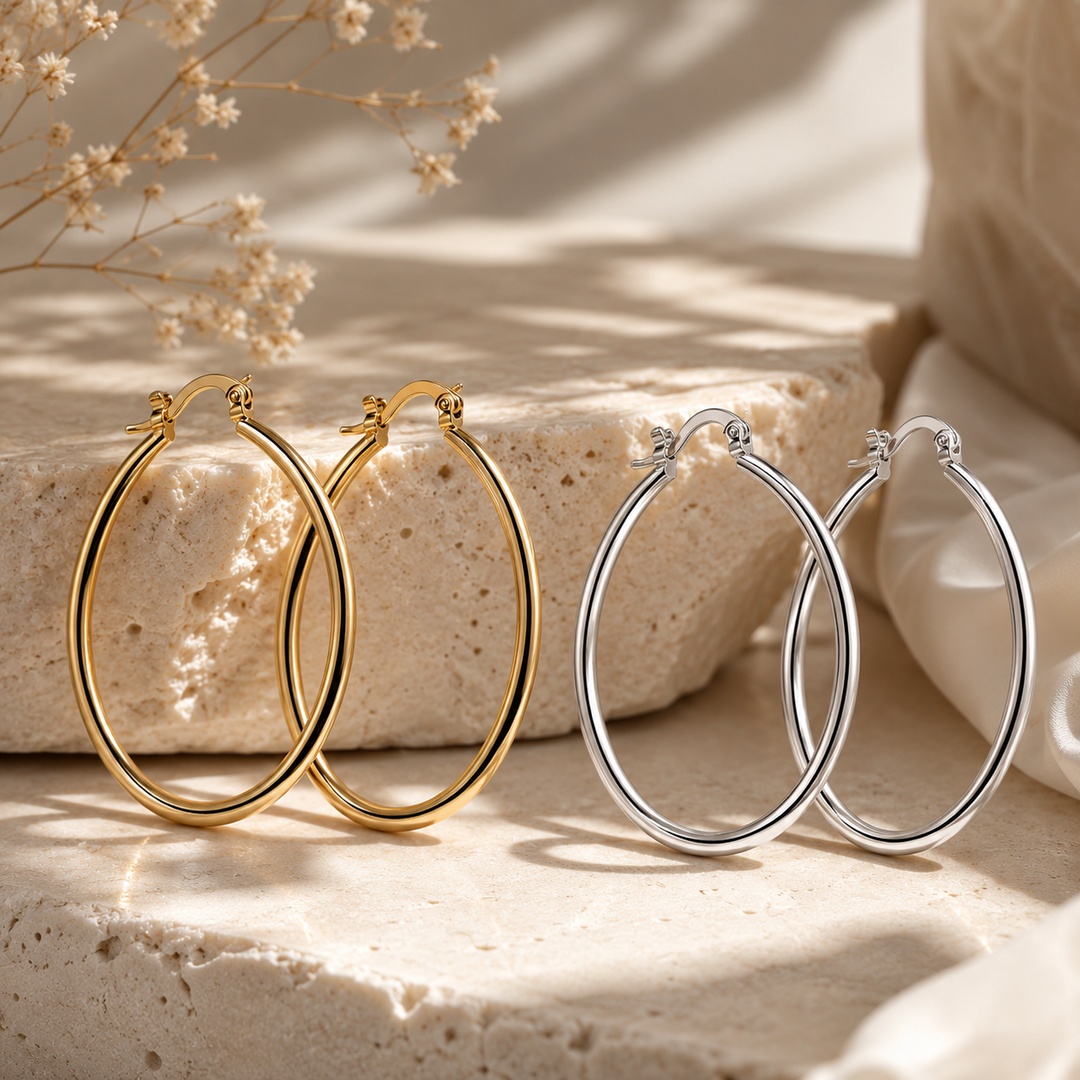 Luna Luxe Oval Hoop Earrings – Gold & Silver Collection