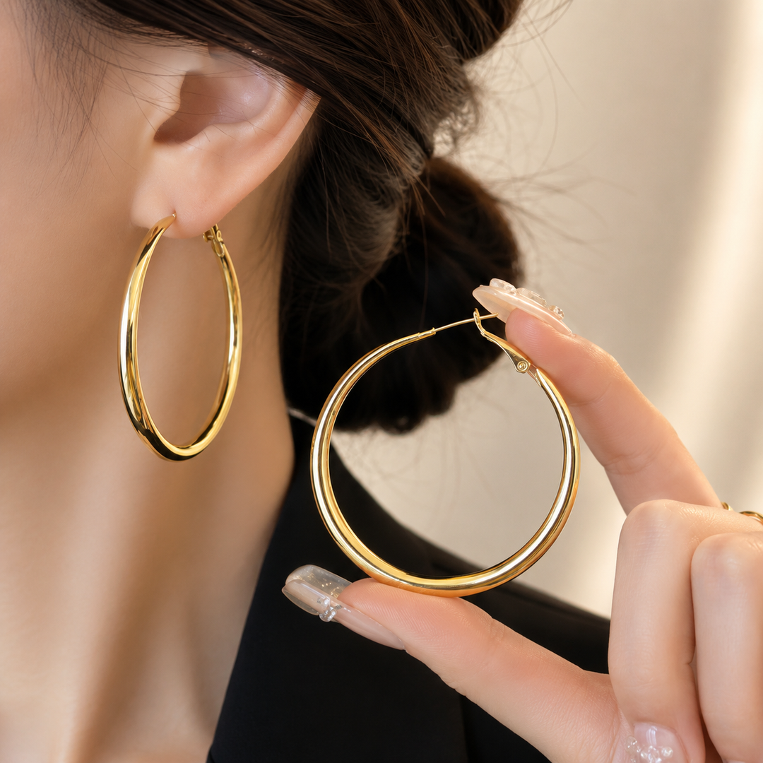 Luna Luxe Oval Hoop Earrings – Gold & Silver Collection