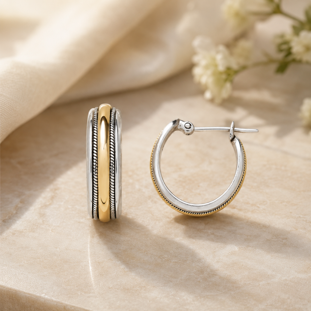 Golden Harmony Two-Tone Hoop Earrings
