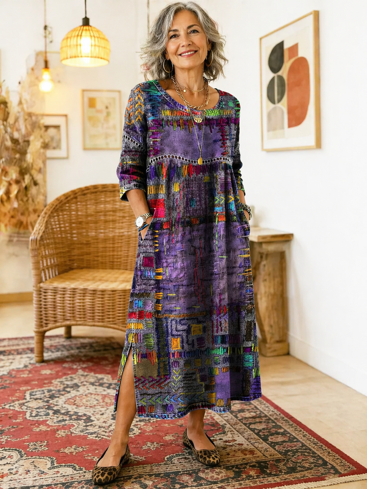 Helene | Midi Dress with Ethnic Patchwork
