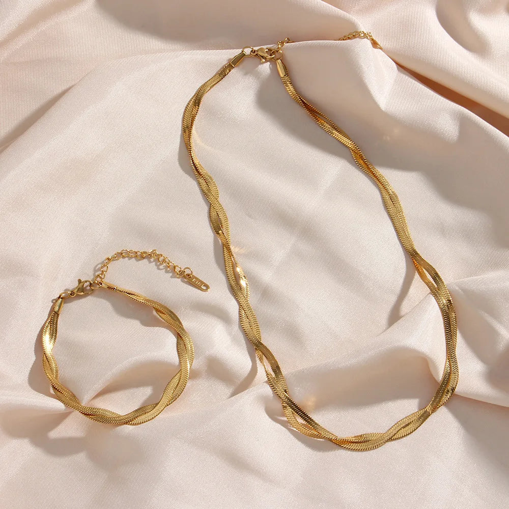 Classic Gold-Plated Necklace and Bracelet Set