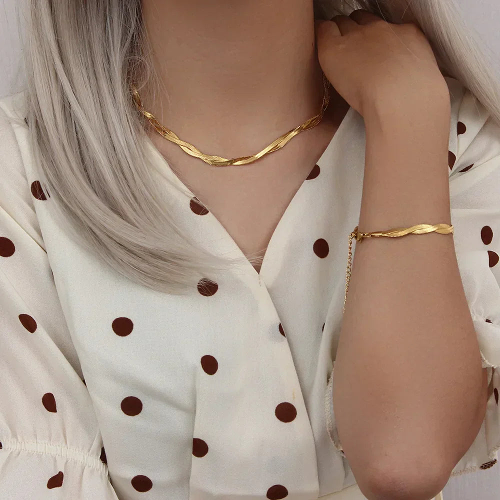 Classic Gold-Plated Necklace and Bracelet Set