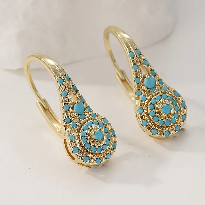 Gold Turquoise Teardrop Mosaic Earrings