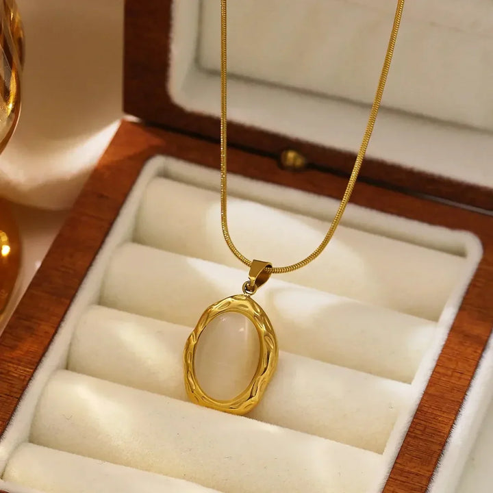 Gold Necklace with Oval Eye Opal
