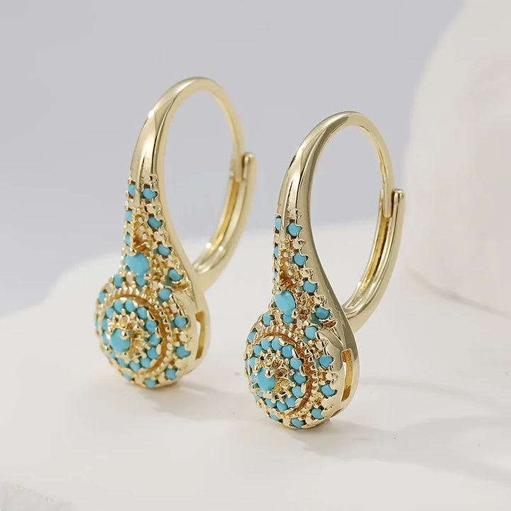 Gold Turquoise Teardrop Mosaic Earrings