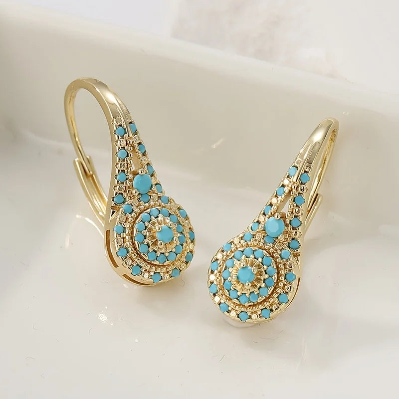 Gold Turquoise Teardrop Mosaic Earrings