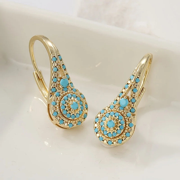 Gold Turquoise Teardrop Mosaic Earrings
