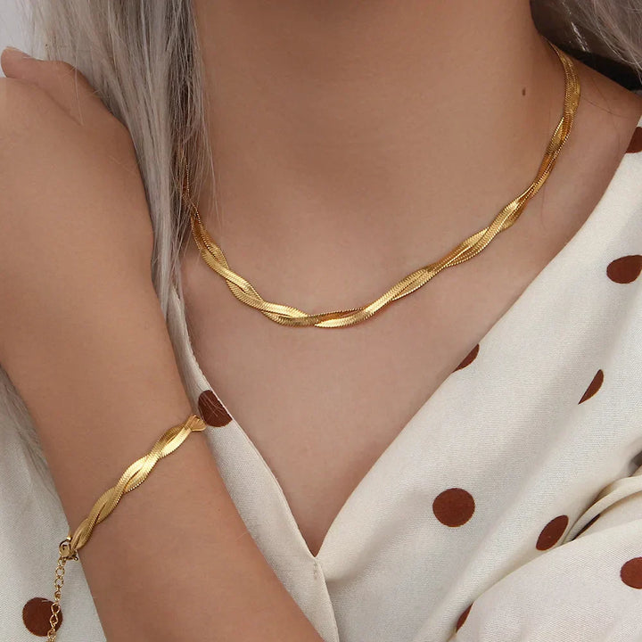 Classic Gold-Plated Necklace and Bracelet Set
