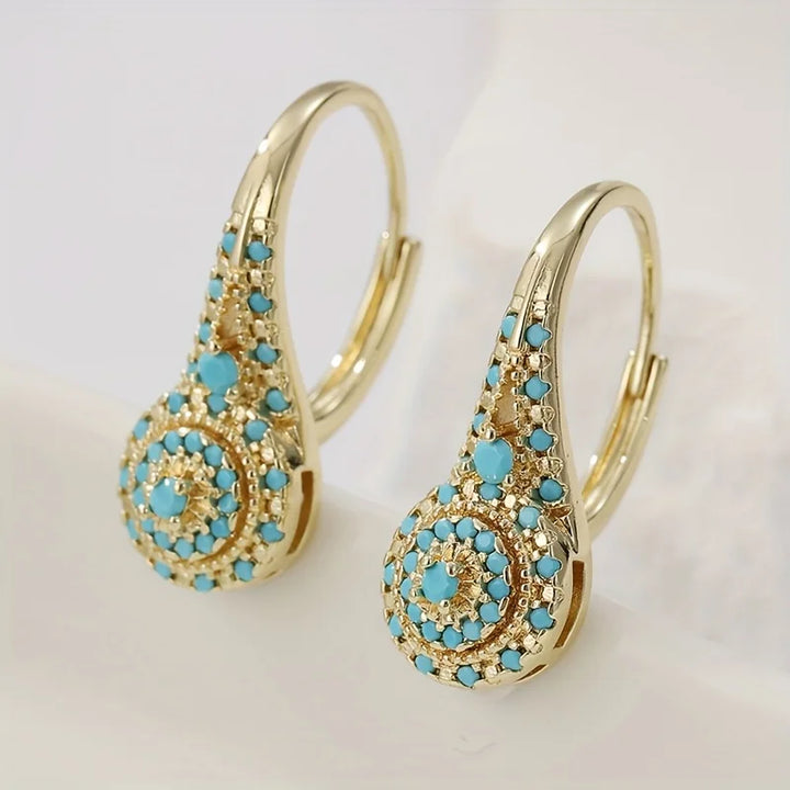 Gold Turquoise Teardrop Mosaic Earrings