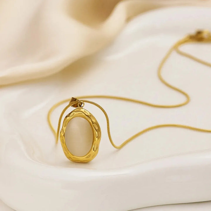 Gold Necklace with Oval Eye Opal