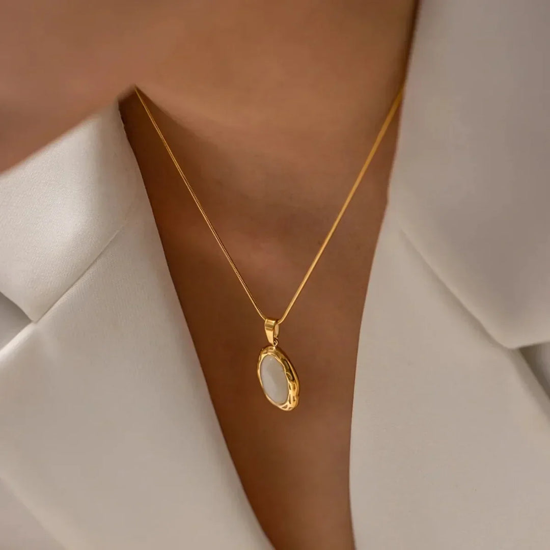 Gold Necklace with Oval Eye Opal