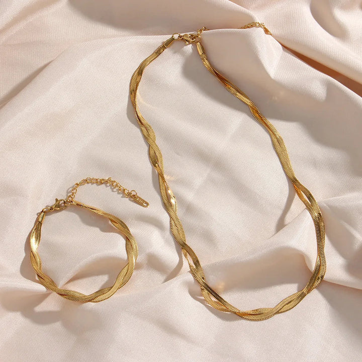 Classic Gold-Plated Necklace and Bracelet Set