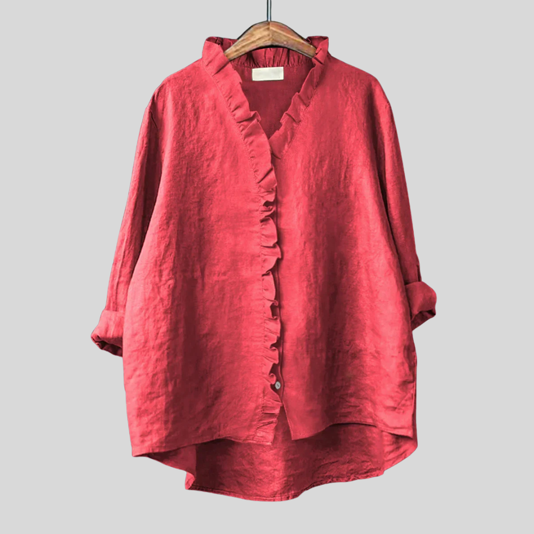 Sanela | Cotton & Linen Ruffle Shirt