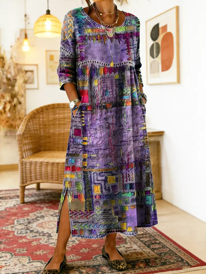 Helene | Midi Dress with Ethnic Patchwork