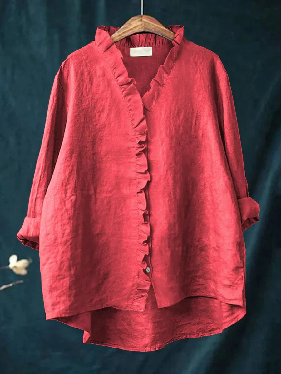 Sanela | Cotton & Linen Ruffle Shirt