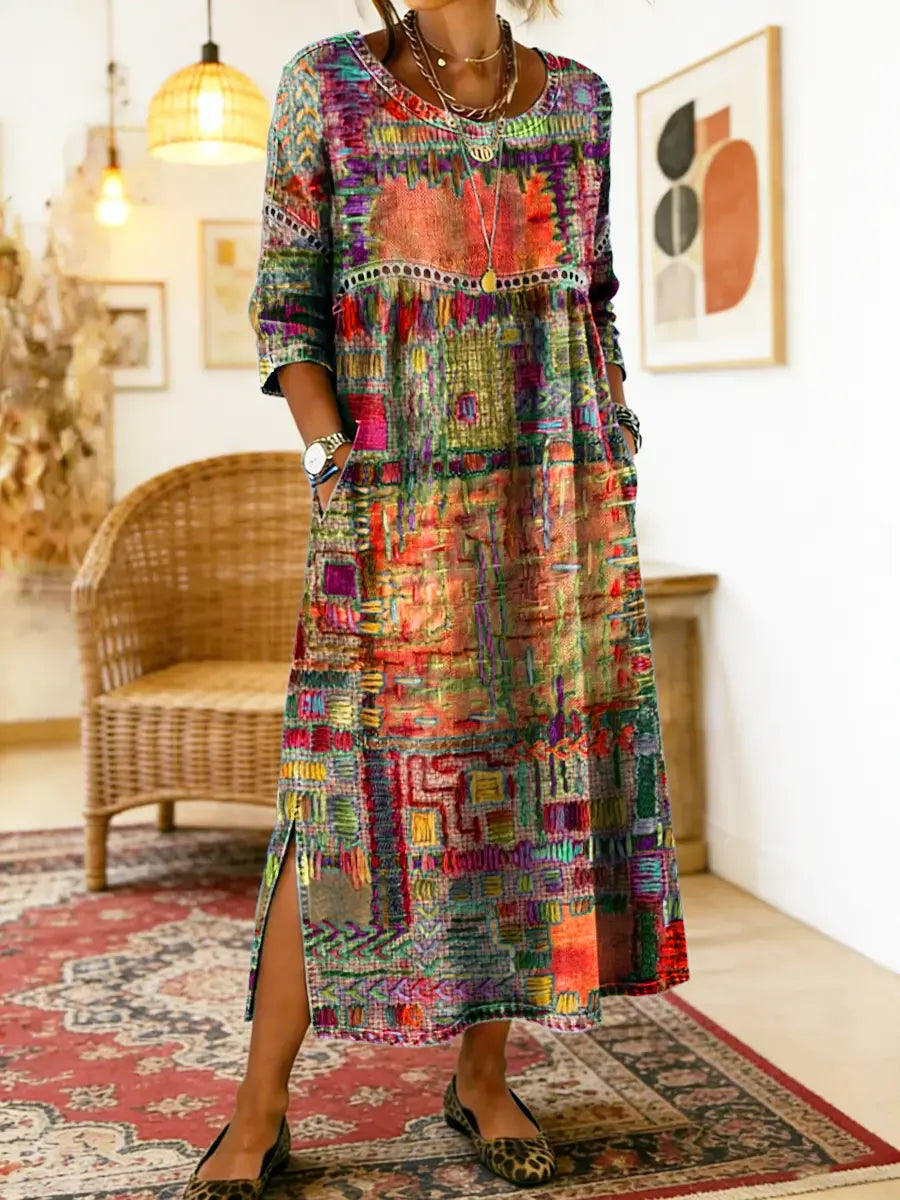 Helene | Midi Dress with Ethnic Patchwork