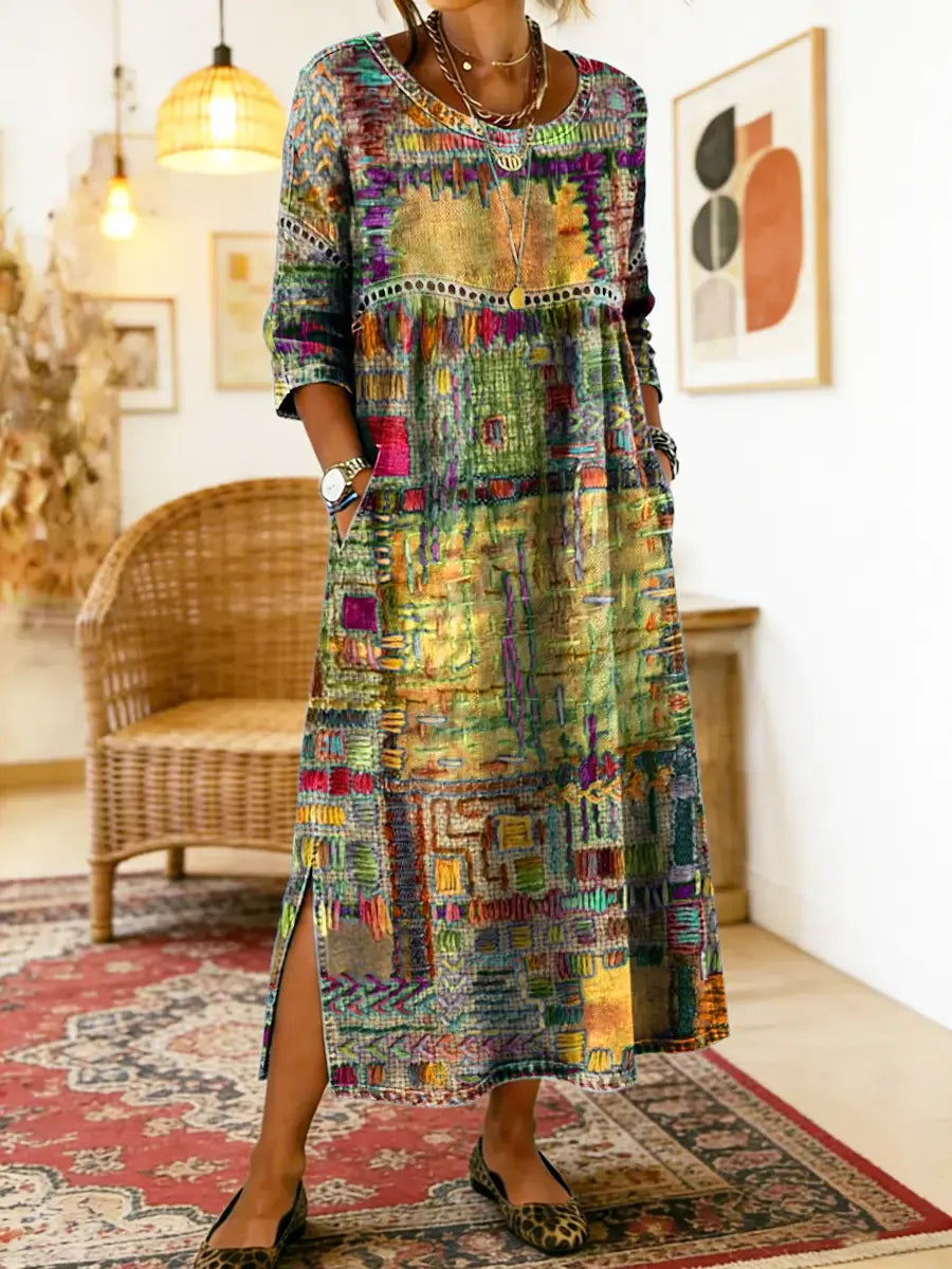Helene | Midi Dress with Ethnic Patchwork