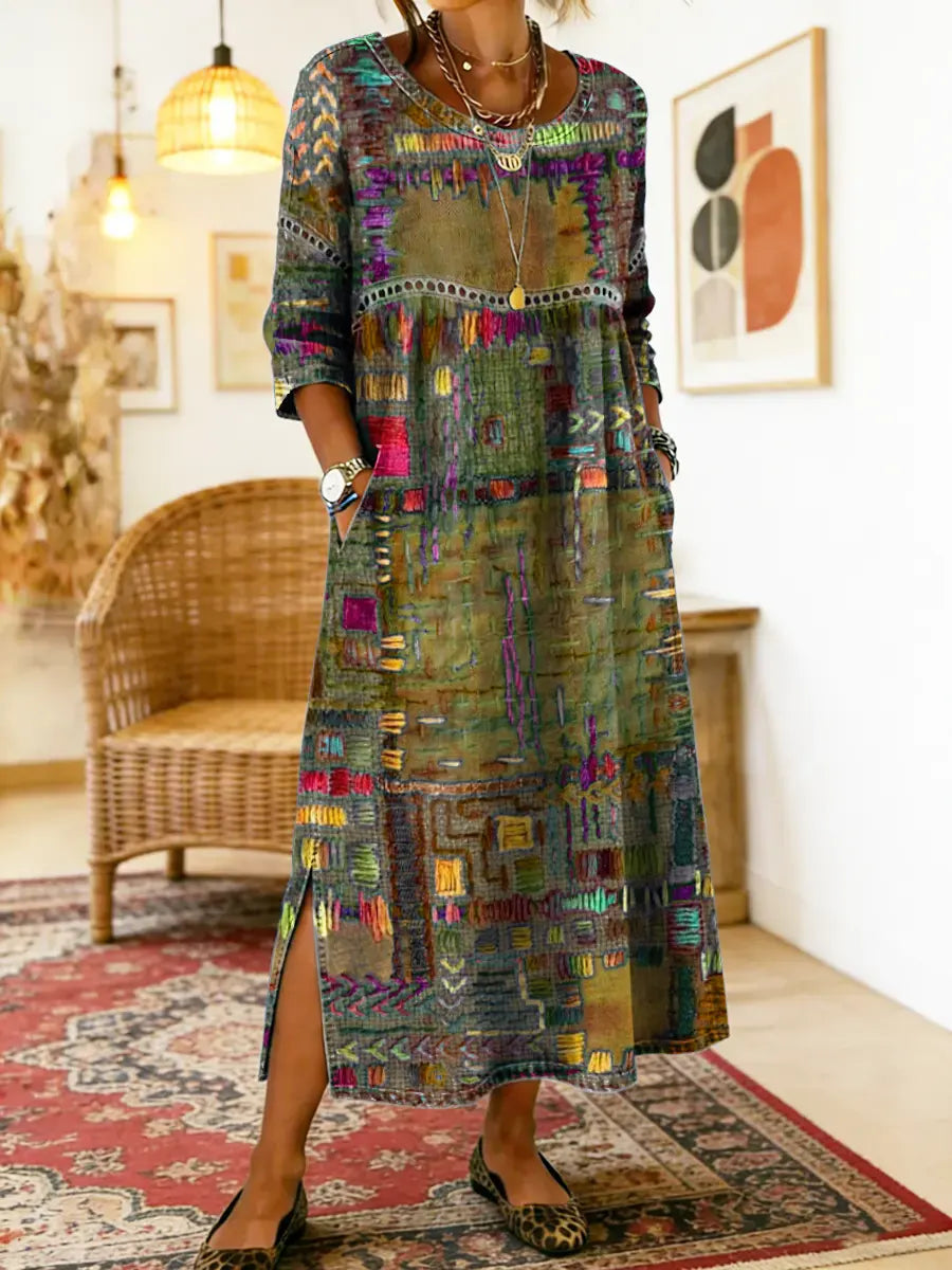Helene | Midi Dress with Ethnic Patchwork