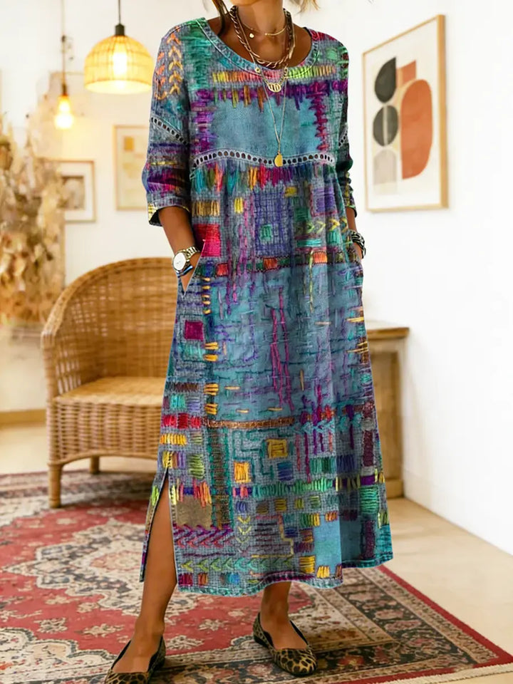 Helene | Midi Dress with Ethnic Patchwork