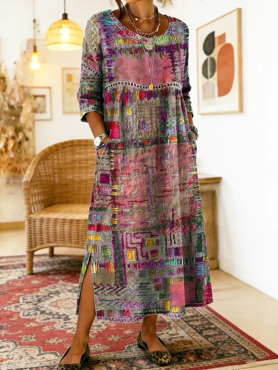 Helene | Midi Dress with Ethnic Patchwork