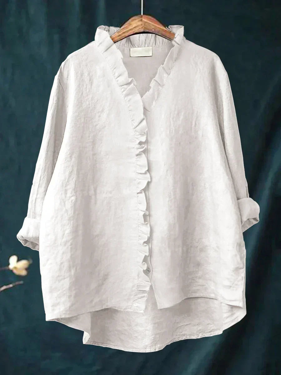 Sanela | Cotton & Linen Ruffle Shirt