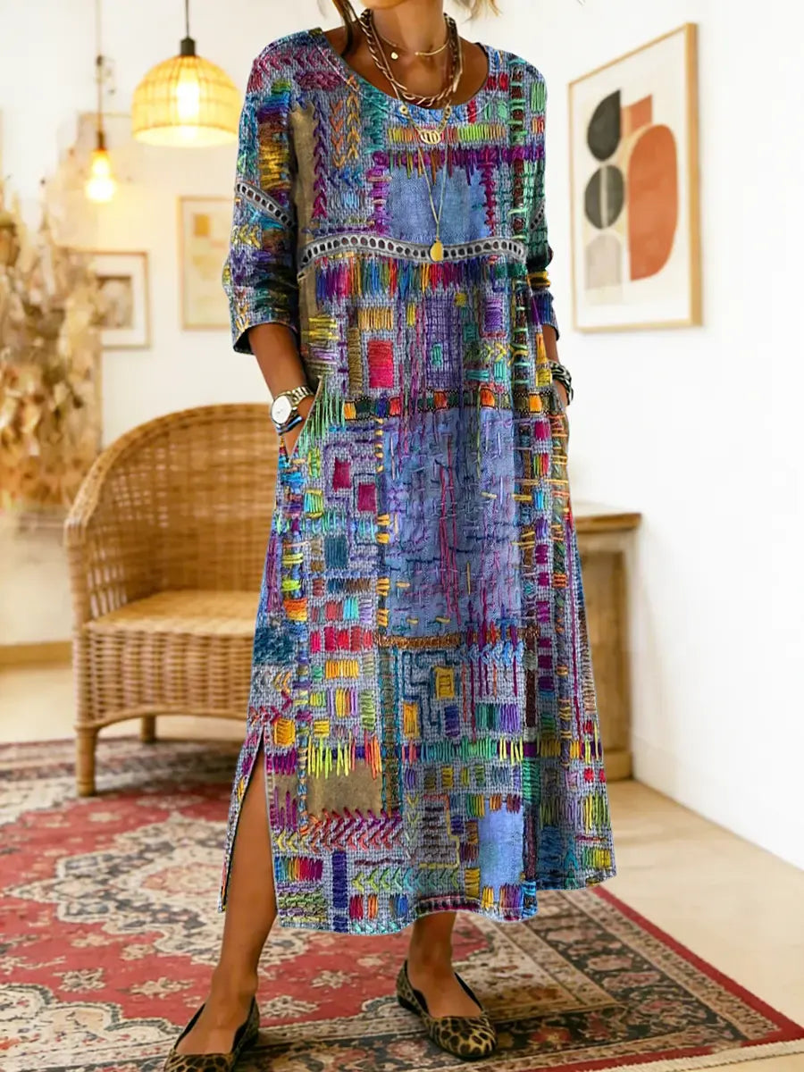 Helene | Midi Dress with Ethnic Patchwork