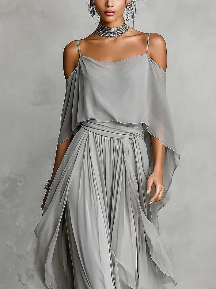 Isabella | Grey Strap Top with Flowing Trouser Set