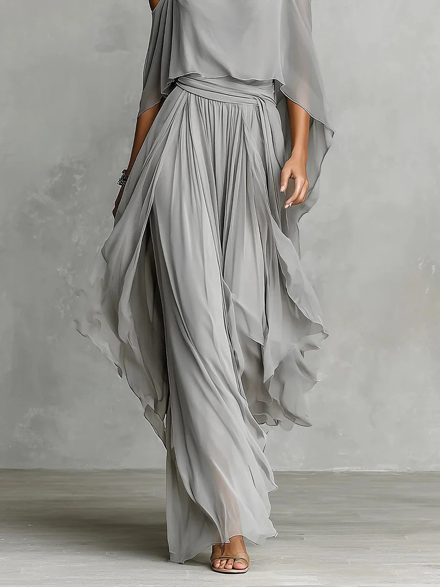 Isabella | Grey Strap Top with Flowing Trouser Set